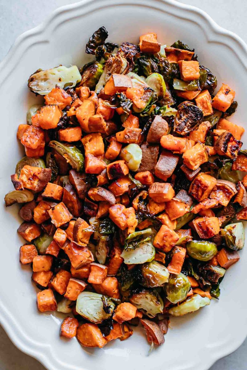 Roasted Brussels Sprouts and Sweet Potatoes | Easy, Tasty, 5 Ingredients!